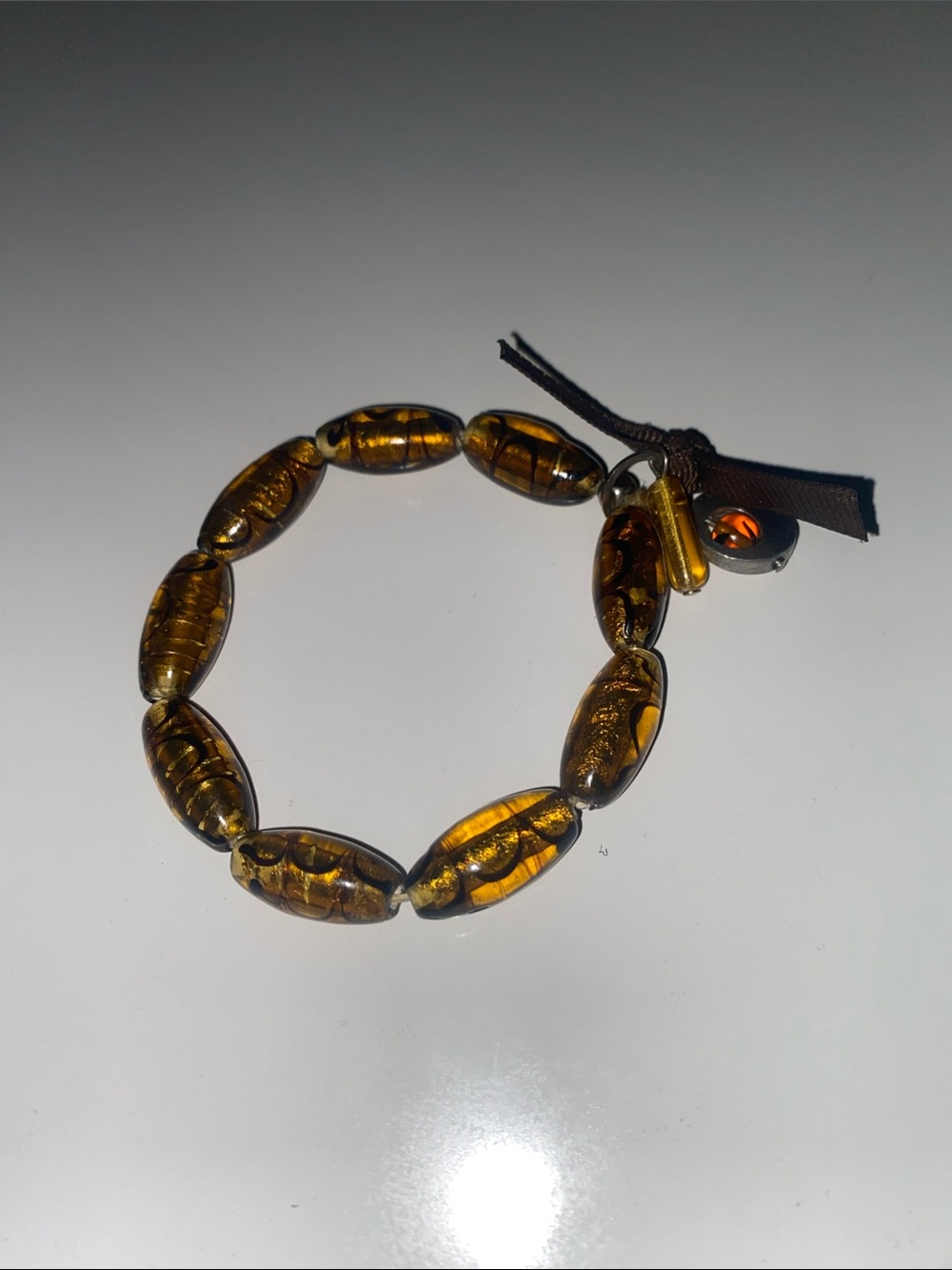 Amber Glass Beaded Stretch Bracelet with Charm